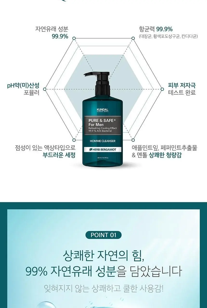 [화해 2년연속 1위] 쿤달 퓨어 앤 세이프 쿨링 남성청결제 300ml 상세페이지 6